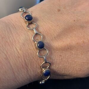 Sterling Silver Lapis Lazuli Bracelet 925 Toggle Clasp 7.5” Artisan Link